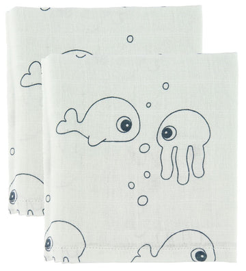 Done by Deer Wikkeldoek - 120x120 - 2 stk - Sea Friends - Blauw - Done by Deer - OneSize - Wikkeldoeken