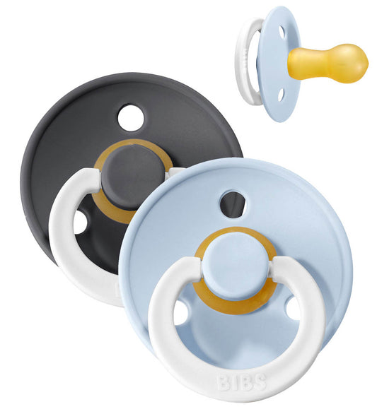 BIBS Colour Gloeiende spenen - 2-pack - Maat 1 - Rond - Iron/Bab - BIBS - 0-6 mnd - Fopspenen