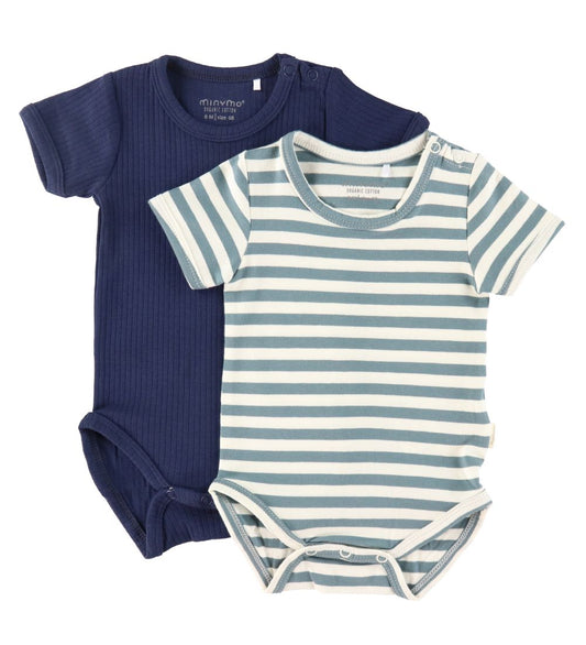 Minymo Rompers s/s - 2-pack - Kobold Blue - Minymo - 68 - Rompers Korte Mouw