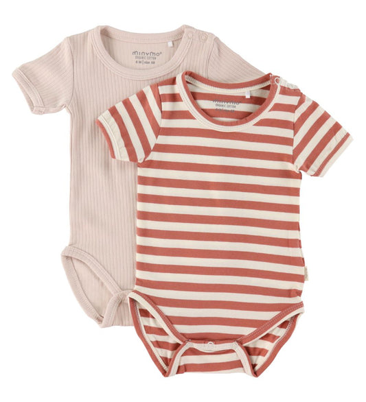 Minymo Rompers s/s - 2-pack - Canyon Rose - Minymo - 62 - Rompers Korte Mouw