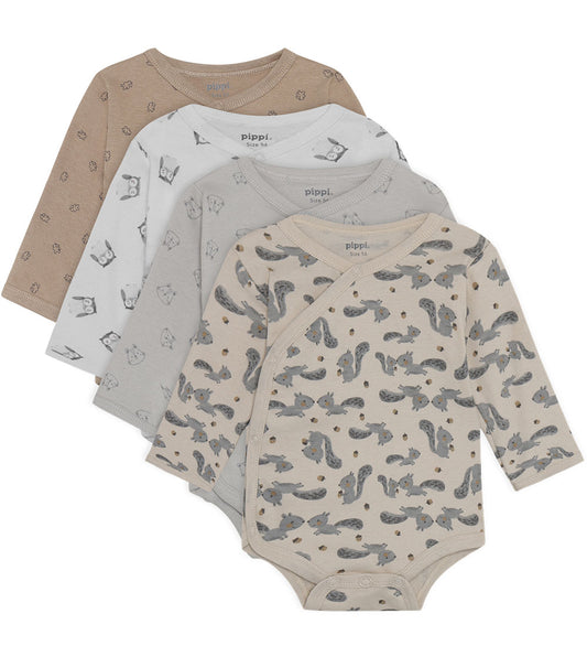 Pippi Baby Wikkel Rompers l/s - 4-pack - Regenachtige dag - Pippi Baby - 74 - Rompers Lange Mouw