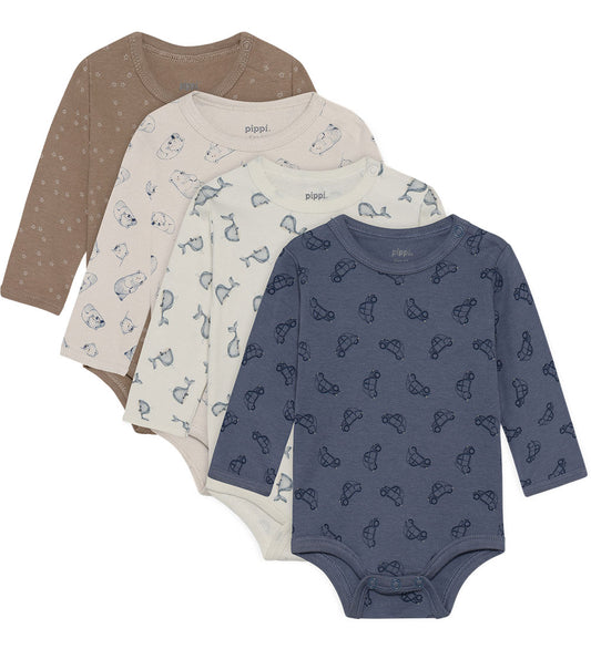 Pippi Baby Rompers l/s - 4-pack - Vuursteen Stone - Pippi Baby - 68 - Rompers Lange Mouw