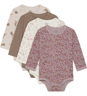 Pippi Baby Rompers l/s - 4-pack - Violet Ice - Pippi Baby - 1 jaar (80) - Rompers Lange Mouw