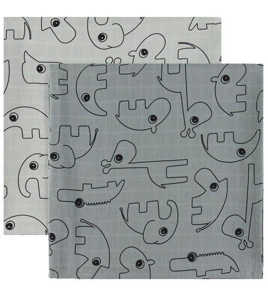 Done by Deer Wikkeldoek - 120x120 cm - 2-pack - Contour Grey - Done by Deer - OneSize - Wikkeldoeken