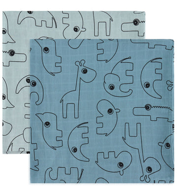 Done by Deer Wikkeldoek - 120x120 cm - 2-pack - Contour Blue - Done by Deer - OneSize - Wikkeldoeken