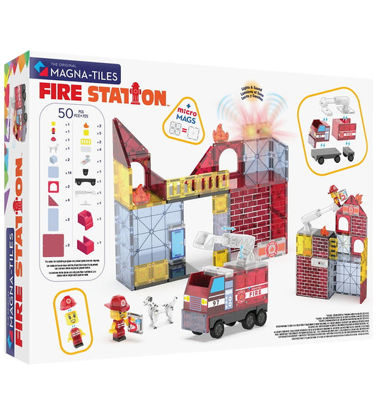 Magna-Tiles Magneetset - 50 Onderdelen - Fire Station + MicroMAG - Magna-Tiles - OneSize - Magnetisch speelgoed