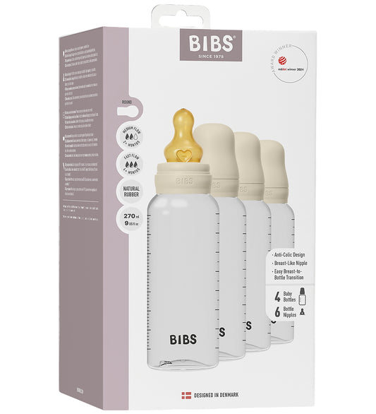 BIBS Babyflessen - 4-pack - 270 ml - Natuurlijk Rubber - Ivory - BIBS - OneSize - Babyflesjes