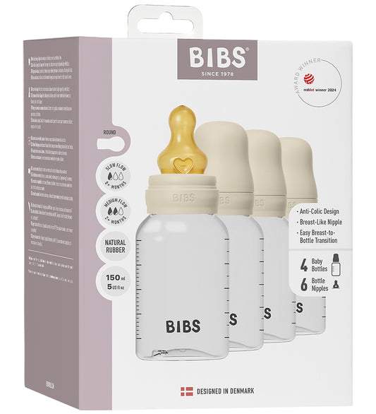 BIBS Babyflessen - 4-pack - 150 ml - Natuurlijk Rubber - Ivory - BIBS - OneSize - Babyflesjes