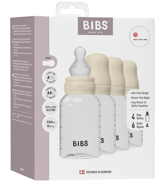 BIBS Babyflessen - 4-pack - 150 ml - Silicone - Ivory - BIBS - OneSize - Babyflesjes