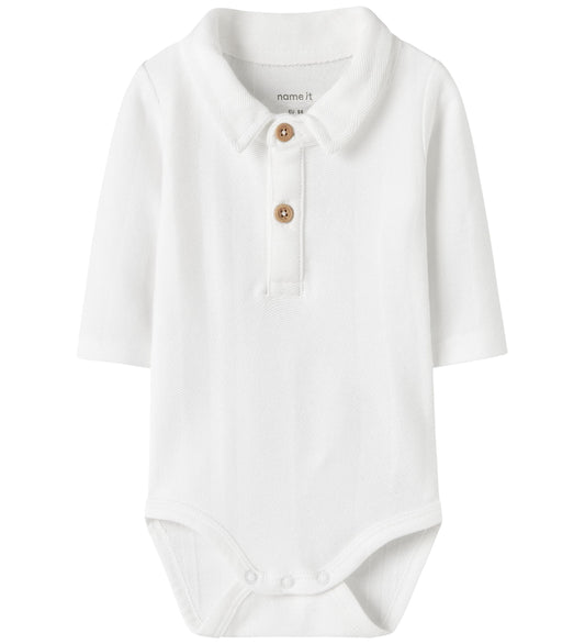 Name It Polo-lichaam l/s - NbmRobo - Bright White - Name It - 56 - Rompers Lange Mouw