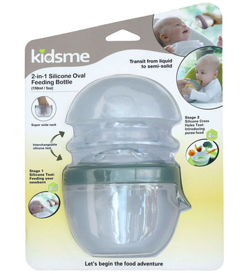 KidsMe Babyflesje/Food Feeder - 2-in-1 - 150ml - Silicone - Grij - KidsMe - OneSize - Babyflesjes