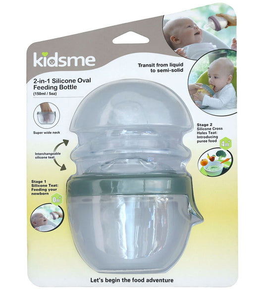 KidsMe Babyflesje/Food Feeder - 2-in-1 - 150ml - Silicone - Grij - KidsMe - OneSize - Babyflesjes