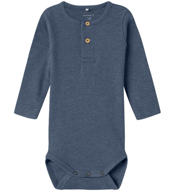 Name It Romper l/s - Rib - NbmKab - Vintage Indigo/Melange - Name It - 68 - Rompers Lange Mouw