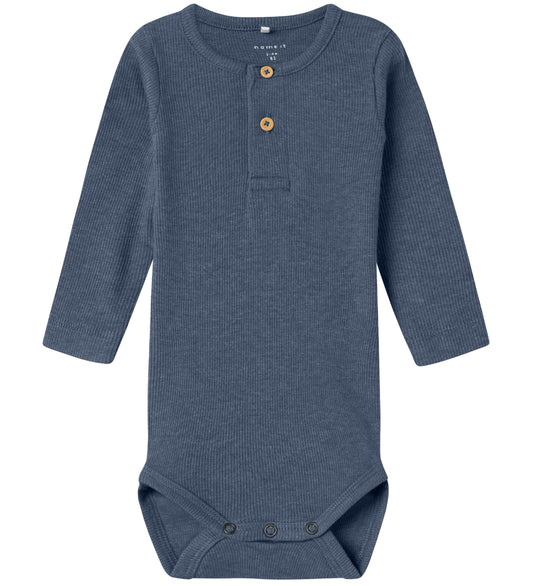Name It Romper l/s - Rib - NbmKab - Vintage Indigo/Melange - Name It - 68 - Rompers Lange Mouw