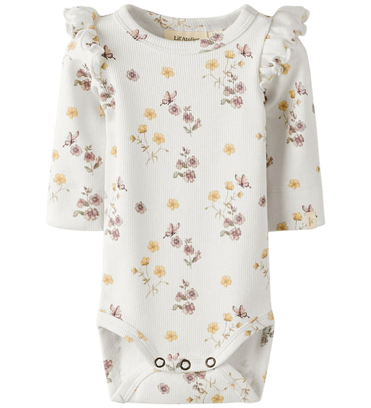 Lil' Atelier Romper l/s - NbfGavo - Coconut Melk/Flower Mix - Lil Atelier - 1 jaar (80) - Rompers Lange Mouw