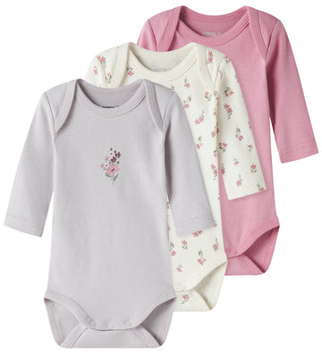 Name It Rompers l/s - 3-pack - Noos - NbfBody - Jet Stream/met L - Name It - 1 jaar (80) - Rompers Lange Mouw