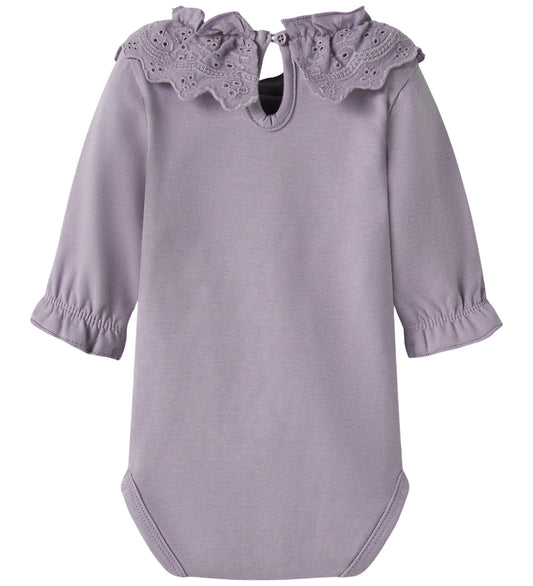 Name It Romper l/s - NbfTroja - Lavender Grijs m. Rushes - Name It - 50 - Rompers Lange Mouw