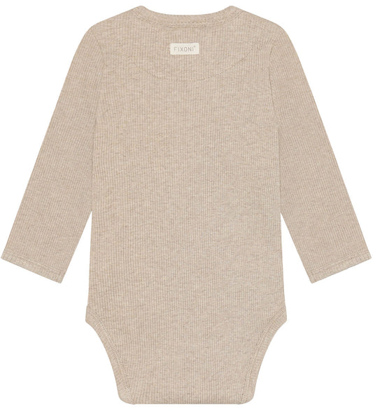 Fixoni Romper l/s - Rib - Pure Kasjmier Melange - Fixoni - 1½ jaar (86) - Rompers Lange Mouw