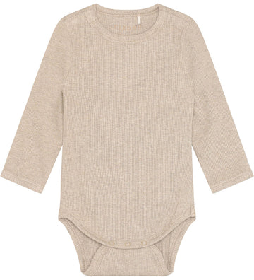 Fixoni Romper l/s - Rib - Pure Kasjmier Melange - Fixoni - 1½ jaar (86) - Rompers Lange Mouw