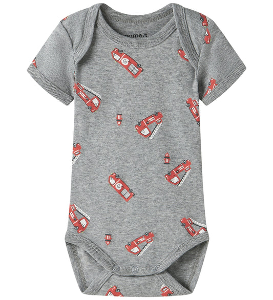 Name It Rompers s/s - Noos - NbfBody - 3-pack - Grey Melange/W/C - Name It - 68 - Rompers Korte Mouw