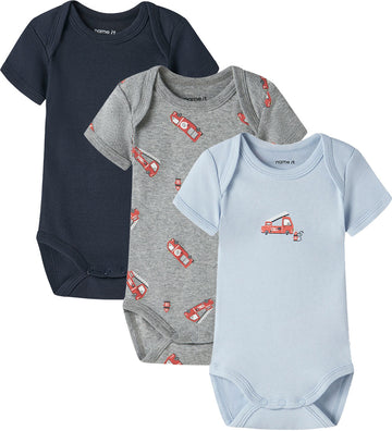Name It Rompers s/s - Noos - NbfBody - 3-pack - Grey Melange/W/C - Name It - 68 - Rompers Korte Mouw