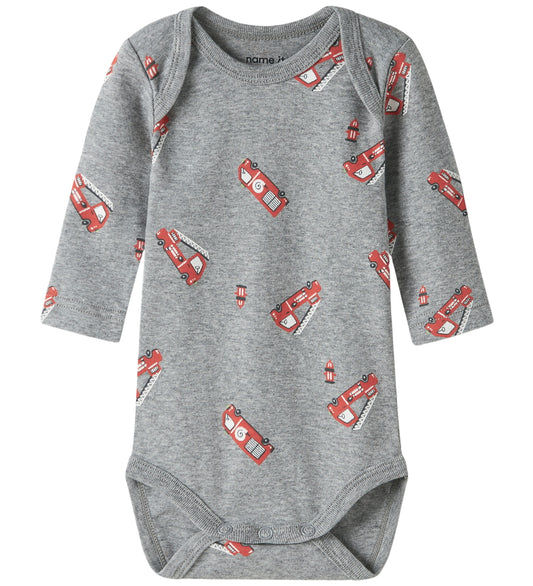 Name It Rompers l/s - Noos - NbmBody - 3-pack - Grey Melange/W/C - Name It - 2 jaar (92) - Rompers Lange Mouw