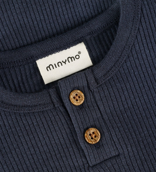 Minymo Romper l/s - Rib - Odyssey Gray - Minymo - 1 jaar (80) - Rompers Lange Mouw