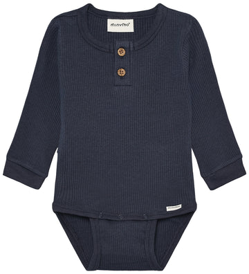 Minymo Romper l/s - Rib - Odyssey Gray - Minymo - 1 jaar (80) - Rompers Lange Mouw
