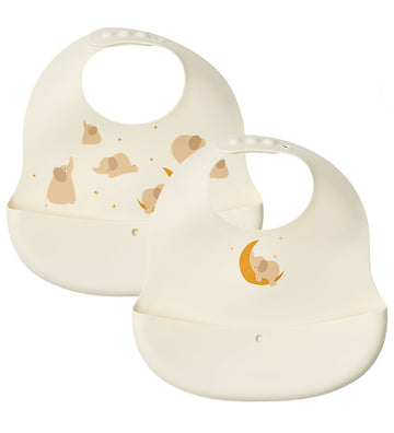 Liewood Slabbetjes - Silicone - 2-pack - Sintel - Elephant/Crème - Liewood - OneSize - Slabbetjes