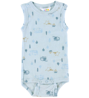 Joha Romper mouwloos - Wol - Lichtblauw m. Camping - Joha - 60 - Rompers Mouwloos