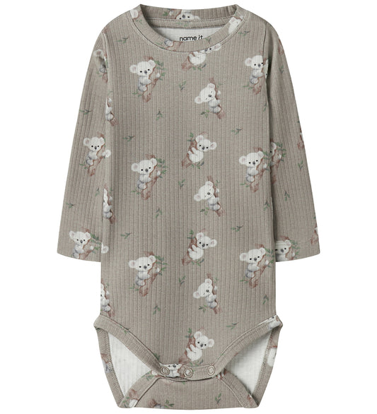 Name It Romper l/s - Rib - NbmBoala - Vintage Khaki - Name It - 62 - Rompers Lange Mouw