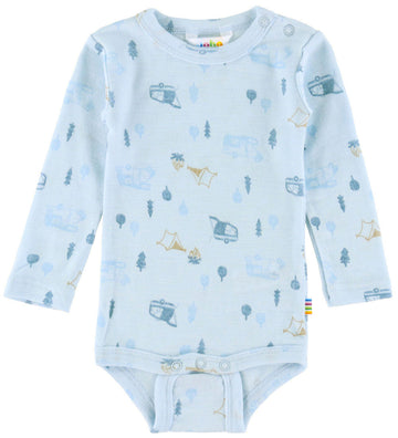 Joha Romper l/s - Wol - Lichtblauw m. Camping - Joha - 50 - Rompers Lange Mouw