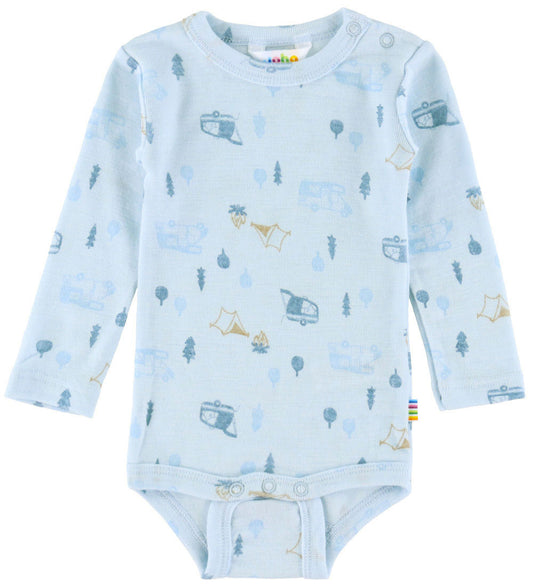Joha Romper l/s - Wol - Lichtblauw m. Camping - Joha - 50 - Rompers Lange Mouw