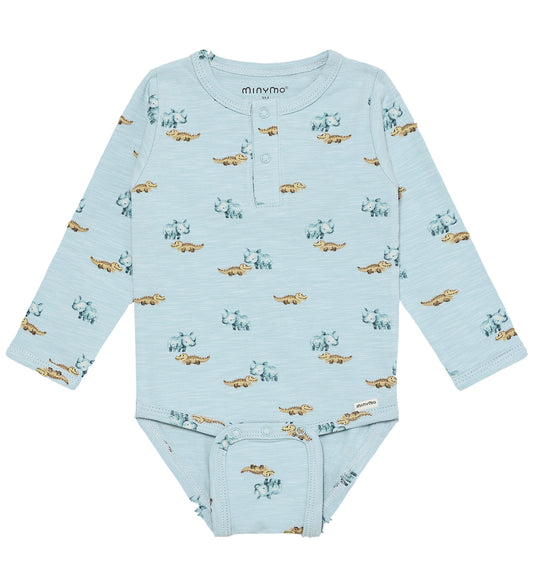 Minymo Romper l/s - Niagara Mist m. Dier - Minymo - 1 jaar (80) - Rompers Lange Mouw