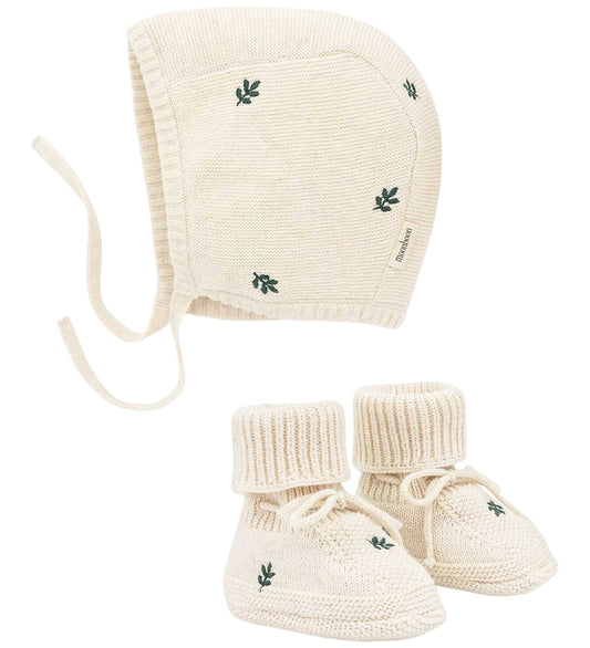 Moonboon Cadeaubox - Kruipschoenen En Babymuts - Gebreid - Leaf - Moonboon - 6-9 mnd - Babymutsen