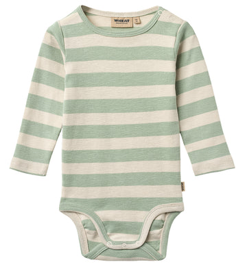 Wheat Romper l/s - Freddie - Mint Stripe - Wheat - 1 jaar (80) - Rompers Lange Mouw