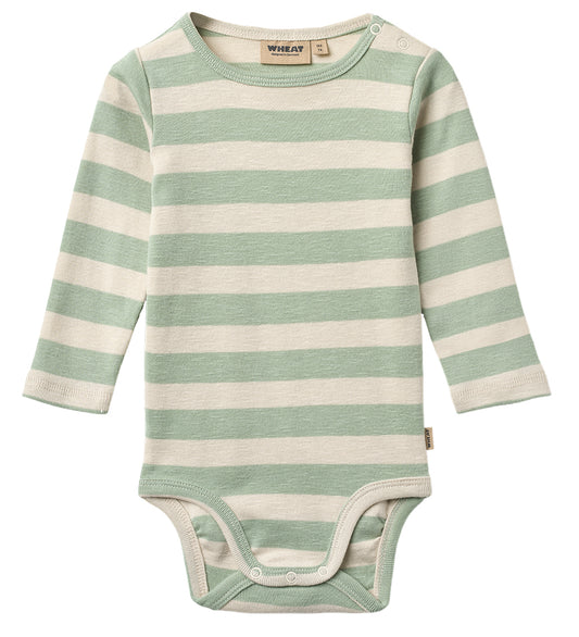 Wheat Romper l/s - Freddie - Mint Stripe - Wheat - 1 jaar (80) - Rompers Lange Mouw