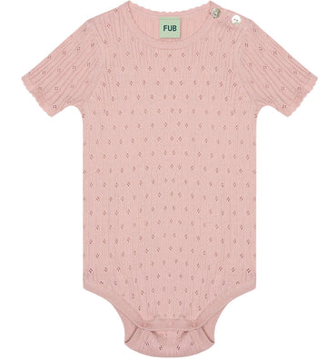FUB Romper s/s - Pale Rose m. Pointelle - FUB - 1 jaar (80) - Rompers Korte Mouw