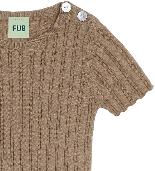 FUB Romper s/s - Rib - Camel Melange - FUB - 1 jaar (80) - Rompers Korte Mouw