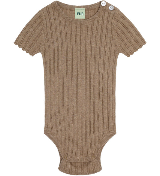 FUB Romper s/s - Rib - Camel Melange - FUB - 1 jaar (80) - Rompers Korte Mouw