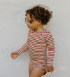 Petit Piao Romper l/s - Rib/Modaal - PPSky - Cinnabar Striped - Petit Piao - 2 jaar (92) - Rompers Lange Mouw
