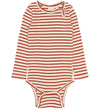Petit Piao Romper l/s - Rib/Modaal - PPSky - Cinnabar Striped - Petit Piao - 2 jaar (92) - Rompers Lange Mouw