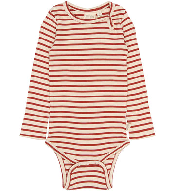 Petit Piao Romper l/s - Rib/Modaal - PPSky - Cinnabar Striped - Petit Piao - 2 jaar (92) - Rompers Lange Mouw