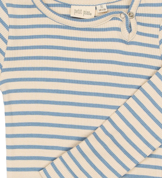 Petit Piao Romper l/s - Rib/Modaal - PPSky - Infinity Striped - Petit Piao - 74 - Rompers Lange Mouw