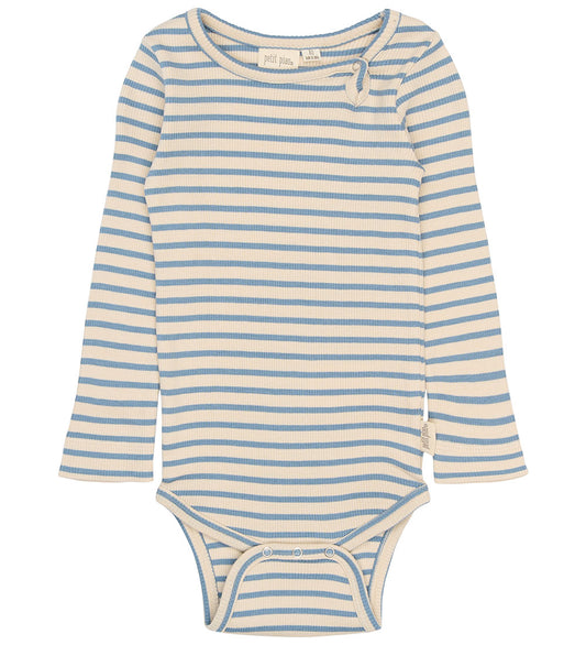 Petit Piao Romper l/s - Rib/Modaal - PPSky - Infinity Striped - Petit Piao - 74 - Rompers Lange Mouw