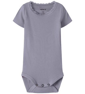 Name It Romper s/s - Rib - Noos - NbfKab - Lavender Grijs - Name It - 56 - Rompers Korte Mouw