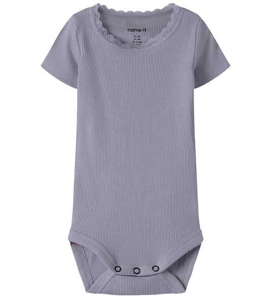 Name It Romper s/s - Rib - Noos - NbfKab - Lavender Grijs - Name It - 56 - Rompers Korte Mouw