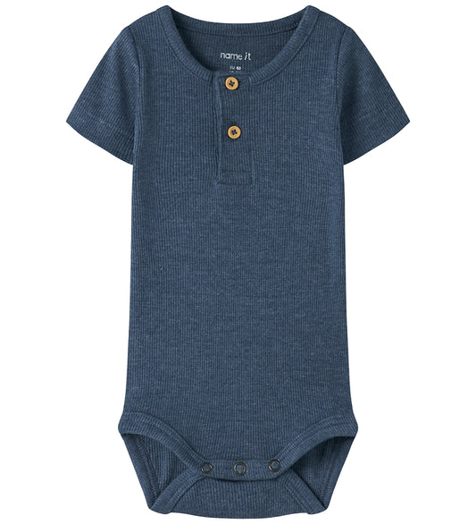Name It Romper s/s - Rib - Noos - NbmKab - Vintage Indigo/Melang - Name It - 68 - Rompers Korte Mouw
