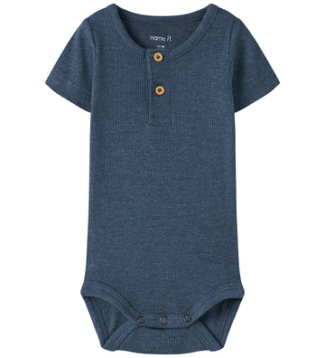 Name It Romper s/s - Rib - Noos - NbmKab - Vintage Indigo/Melang - Name It - 50 - Rompers Korte Mouw
