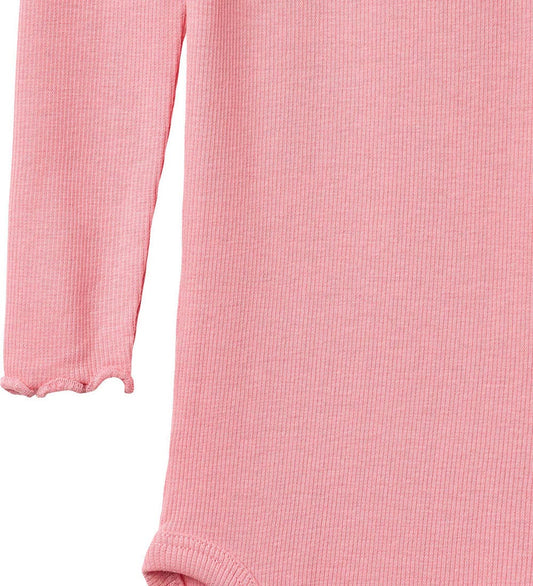 Wheat Romper l/s - Rib - Lotta - Bubblegum - Wheat - 68 - Rompers Lange Mouw